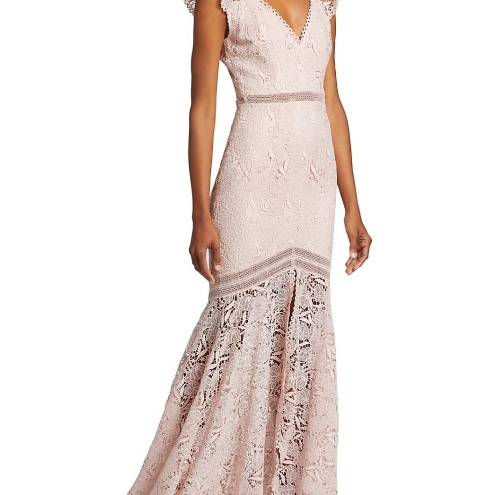 ML Monique Lhuillier Lace V-Neck Gown